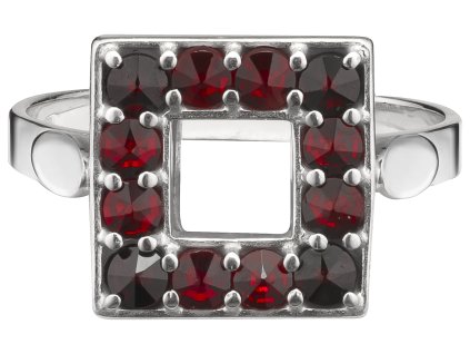 Silver ring with czech garnet, rhodium plated - square                                              