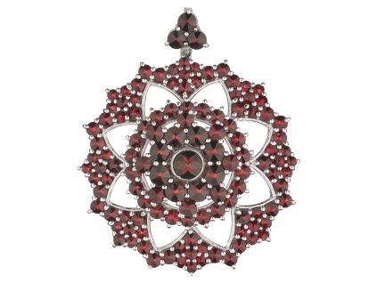 Stříbrná brož - závěs s českým granátem, rhodiovaná - hvězda