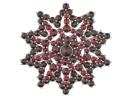 Stříbrná brož s českým granátem, rhodiovaná - hvězda