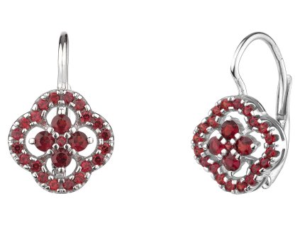 Silver earrings with czech garnet, rhodium plated