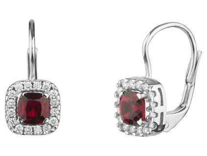 White gold earrings with czech garnet and diamond - square