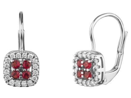 White gold earrings with czech garnet and diamond - square