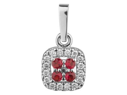 White gold pendant with czech garnet and diamond - square