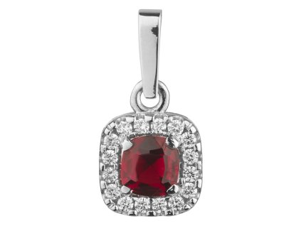 White gold pendant with czech garnet and diamond - square