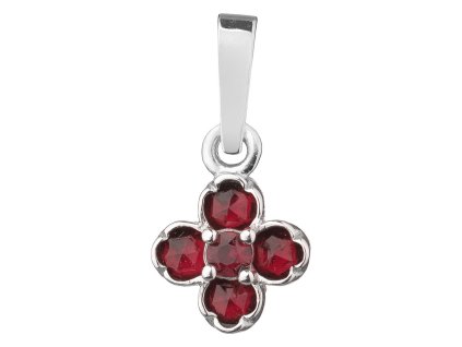 Silver pendant with czech garnet, rhodium plated - flower