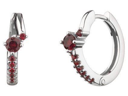 Silver earrings with czech garnet, rhodium plated - circle