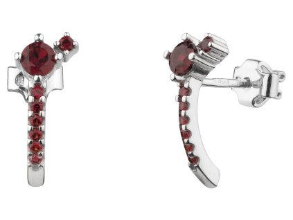 Silver earrings with czech garnet, rhodium plated - line
