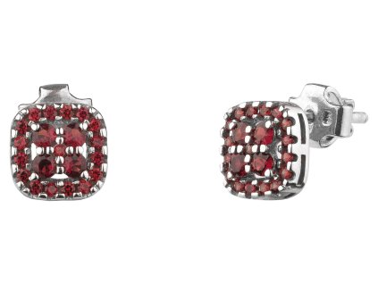 Silver earrings with czech garnet, rhodium plated - square
