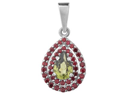 Silver pendant with czech garnet and moldavit, rhodium plated - drop
