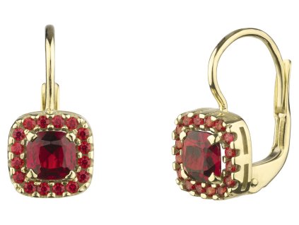 Gold earrings with czech garnet - square