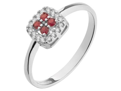 White gold ring with czech garnet and diamond - square