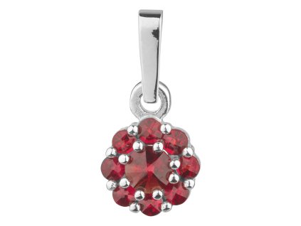 Silver pendant with czech garnet, rhodium plated - flower
