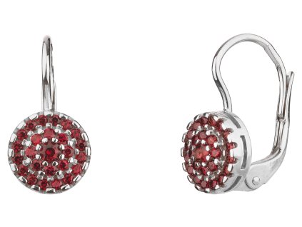 Silver earrings with czech garnet, rhodium plated - circle