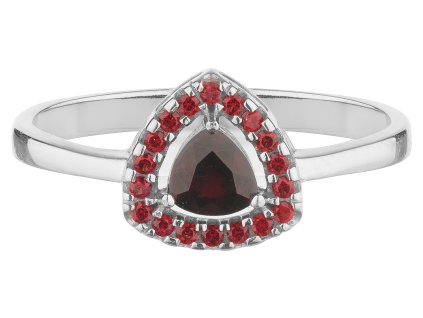 Silver ring with czech garnet, rhodium plated - triangle