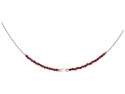 Silver necklace with czech garnet and pearl, rhodium plated