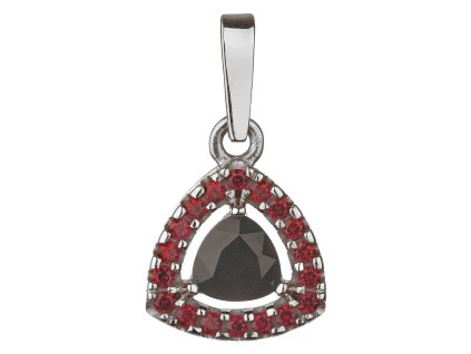 Silver pendant with czech garnet, rhodium plated - triangle