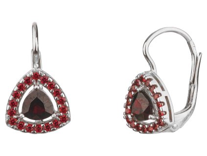Silver earrings with czech garnet, rhodium plated - triangle