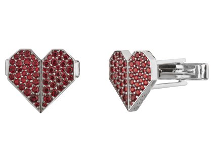 Silver cuff-links with czech garnet, rhodium plated - heart