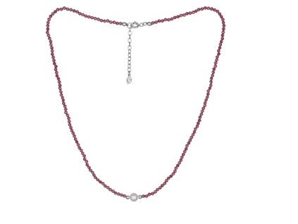 Silver necklace with czech garnet and pearl, rhodium plated