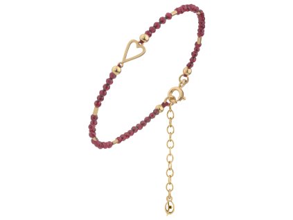 Silver bracelet with czech garnet, gold plated - heart