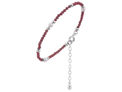 Silver bracelet with czech garnet and pearl, rhodium plated
