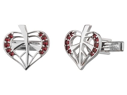 Silver cuff-links with czech garnet, rhodium plated - linden leaf