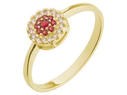 Gold ring with czech garnet and diamond - circle