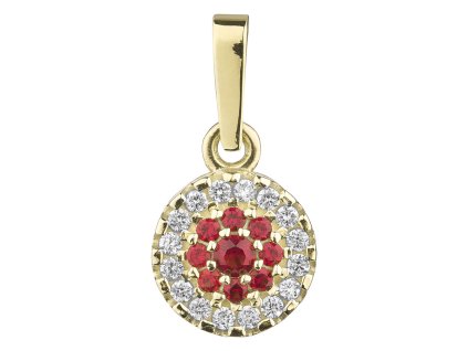 Gold pendant with czech garnet and diamond - circle