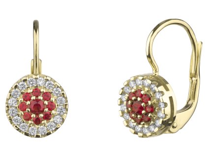 Gold earrings with czech garnet and diamond - circle
