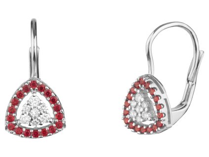 White gold earrings with czech garnet and diamond - triangle