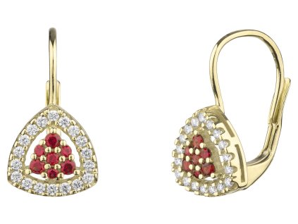 Gold earrings with czech garnet and diamond - triangle