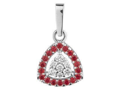 White gold ring with czech garnet and diamond - triangle