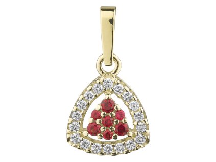 Gold pendant with czech garnet and diamond - triangle