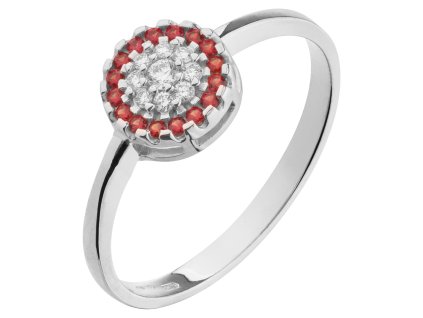 White gold ring with czech garnet and diamond - circle