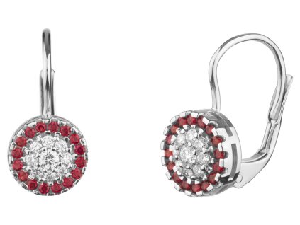 White gold earrings with czech garnet and diamond - circle