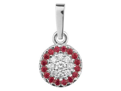 White gold pendant with czech garnet and diamond - circle