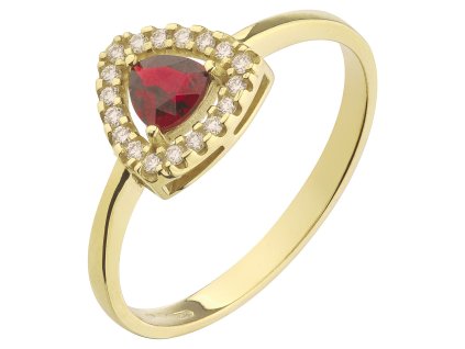 Gold ring with czech garnet and diamond - triangle