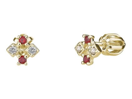 Gold earrings with czech garnet and diamond - square