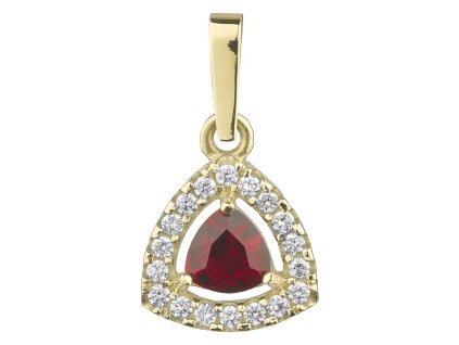 Gold pendant with czech garnet and diamond - triangle