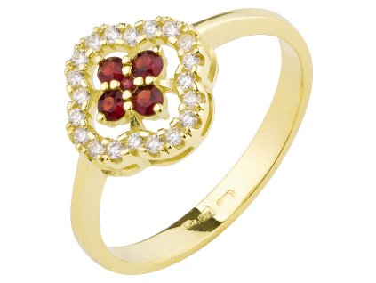 Gold ring with czech garnet and diamond