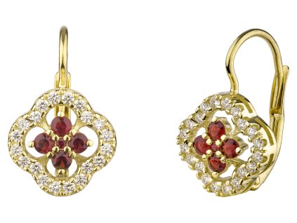 Gold earrings with czech garnet and diamond