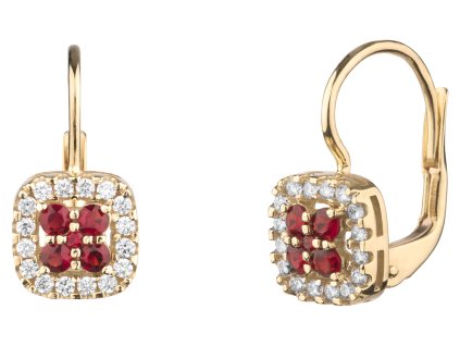 Gold earrings with czech garnet and diamond - square