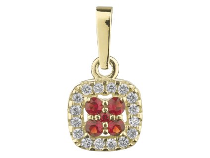 Gold pendant with czech garnet and diamond - square