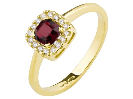 Gold ring with czech garnet and diamond - square