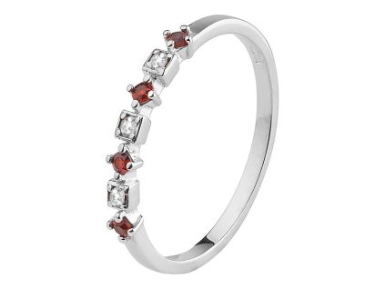 White gold ring with czech garnet and diamond - line