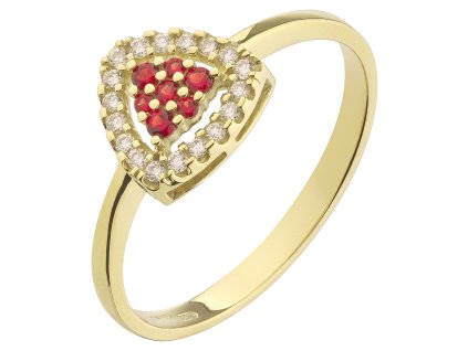 Gold ring with czech garnet and diamond - triangle
