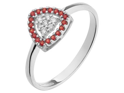 White gold ring with czech garnet and diamond - triangle