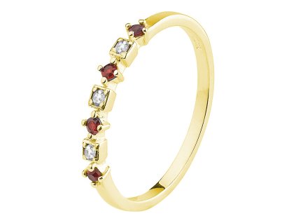 Gold ring with czech garnet and diamond - line