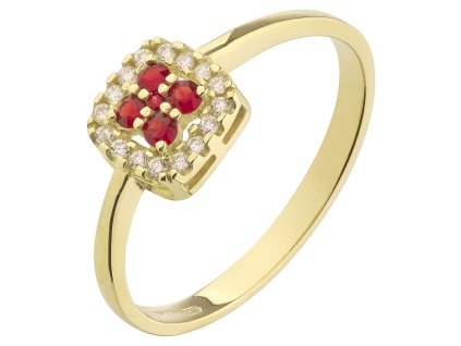 Gold ring with czech garnet and diamond - square