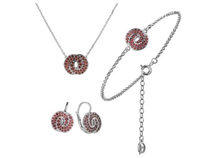 Stříbrný set šperků 1473 s českým granátem, rhodiovaný - uzel